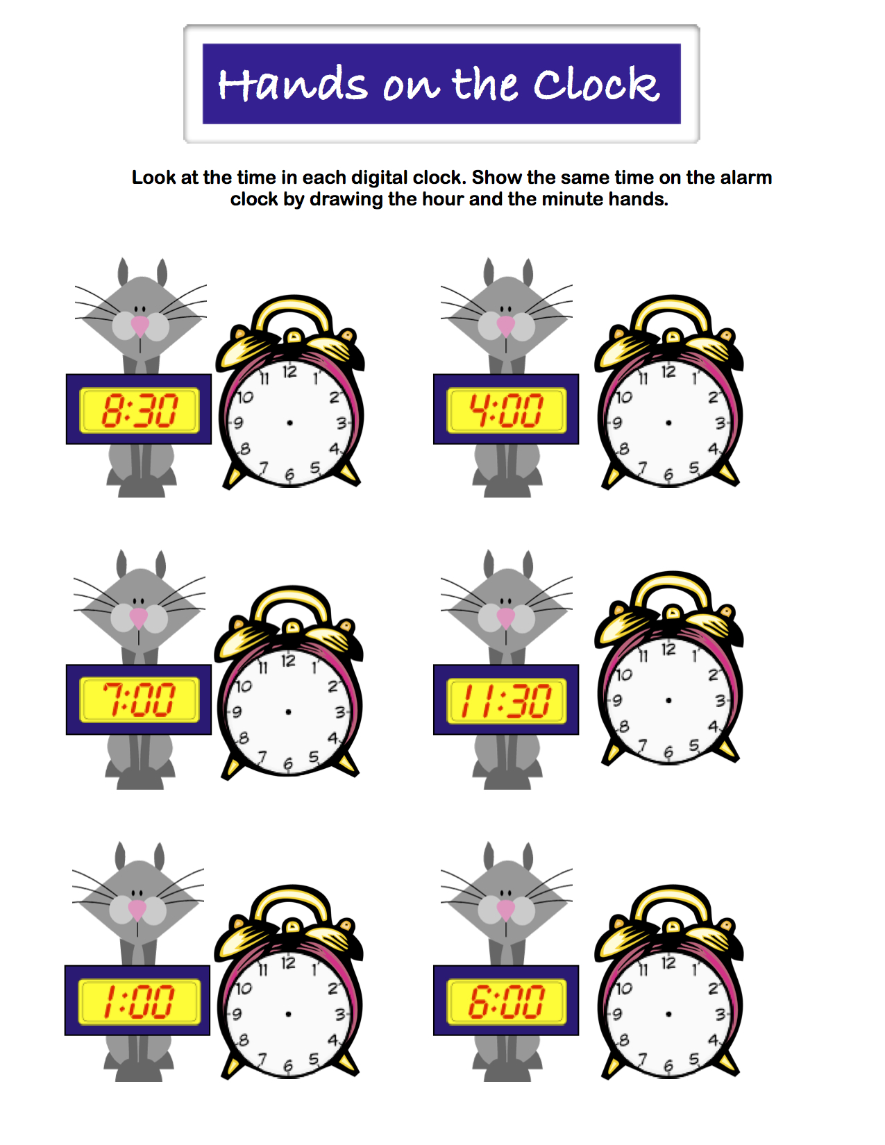 Preview image for worksheet with title Hands on the clock
