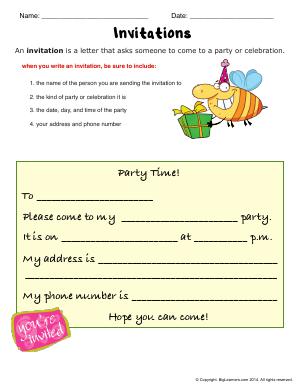 Preview image for worksheet with title Invitations