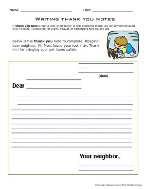Preview image for worksheet with title Writing Thank You Notes