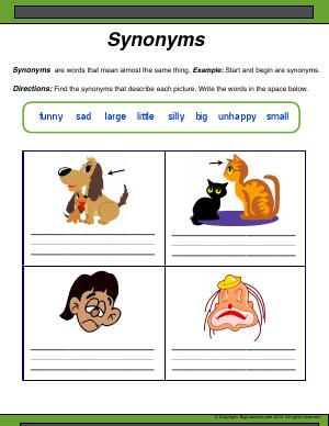 Preview image for worksheet with title Synonyms