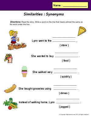 Preview image for worksheet with title Similarities : Synonyms