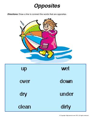 Preview image for worksheet with title Opposites (Antonyms)