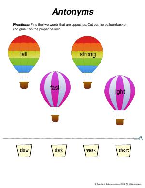 Preview image for worksheet with title Antonyms