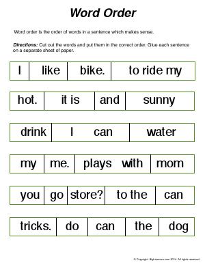 Preview image for worksheet with title Word Order