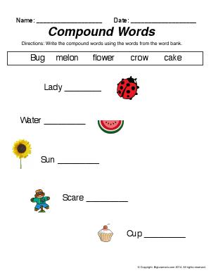 Preview image for worksheet with title Compound Words