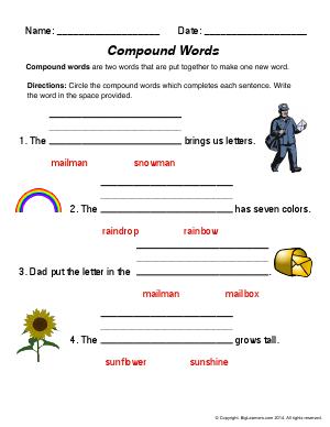 Preview image for worksheet with title Compound Words