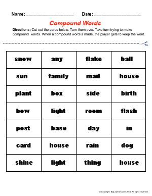 Preview image for worksheet with title Compound Words