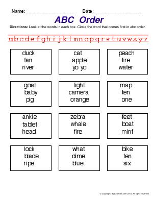 Preview image for worksheet with title ABC Order