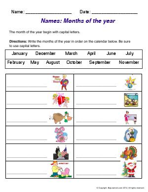 Preview image for worksheet with title Names: Months of the Year