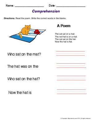 Preview image for worksheet with title Comprehension