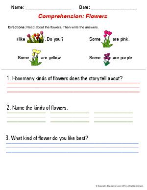 Preview image for worksheet with title Comprehension : Flowers