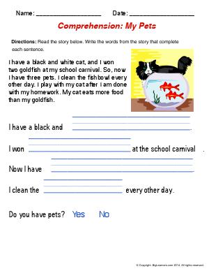 Preview image for worksheet with title Cpmprehension : My Pets