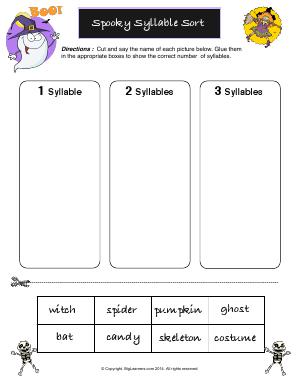 Preview image for worksheet with title Spooky Syllable Sort