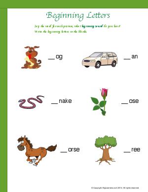 Preview image for worksheet with title Beginning Letters