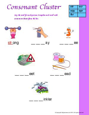 Preview image for worksheet with title Consonant Cluster (Three-Letter Blends)