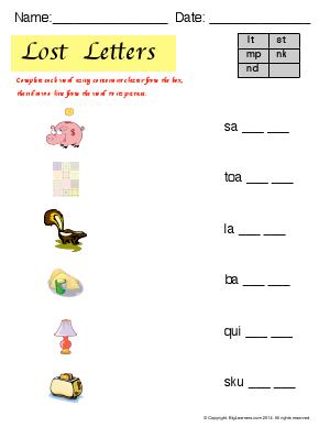 Preview image for worksheet with title Lost Letters (Ending Blends)