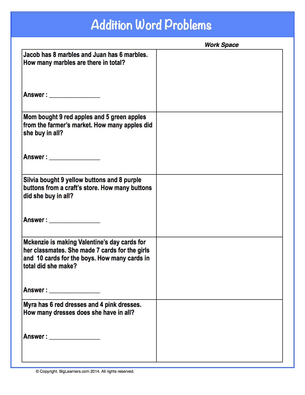 Preview image for worksheet with title Addition word problems 2