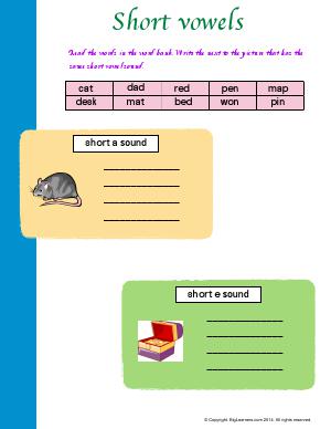 Preview image for worksheet with title Short Vowels ( &quot;a&quot; &amp; &quot;e&quot;)