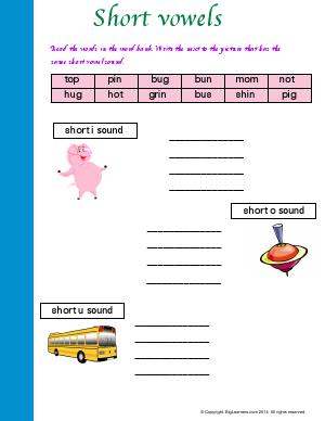 Preview image for worksheet with title Short Vowels ( &quot;i&quot;, &quot;o&quot;, and &quot;u&