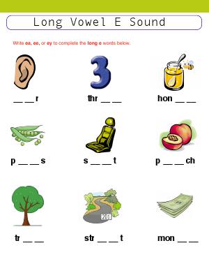 Preview image for worksheet with title Long vowel "E"Sound (ea, ee, ey)