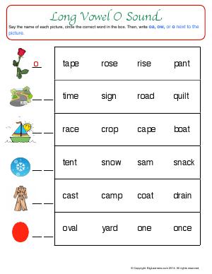 Preview image for worksheet with title Long Vowel O Sound
