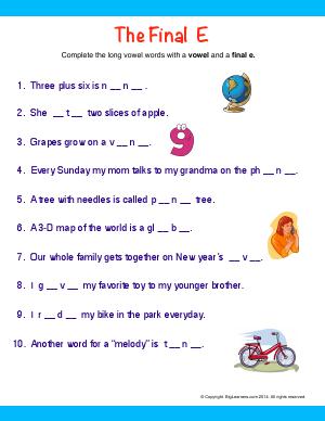 Final E Sound / Silent Letters | Second Grade English Worksheets