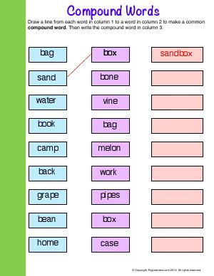 Preview image for worksheet with title Compound Words