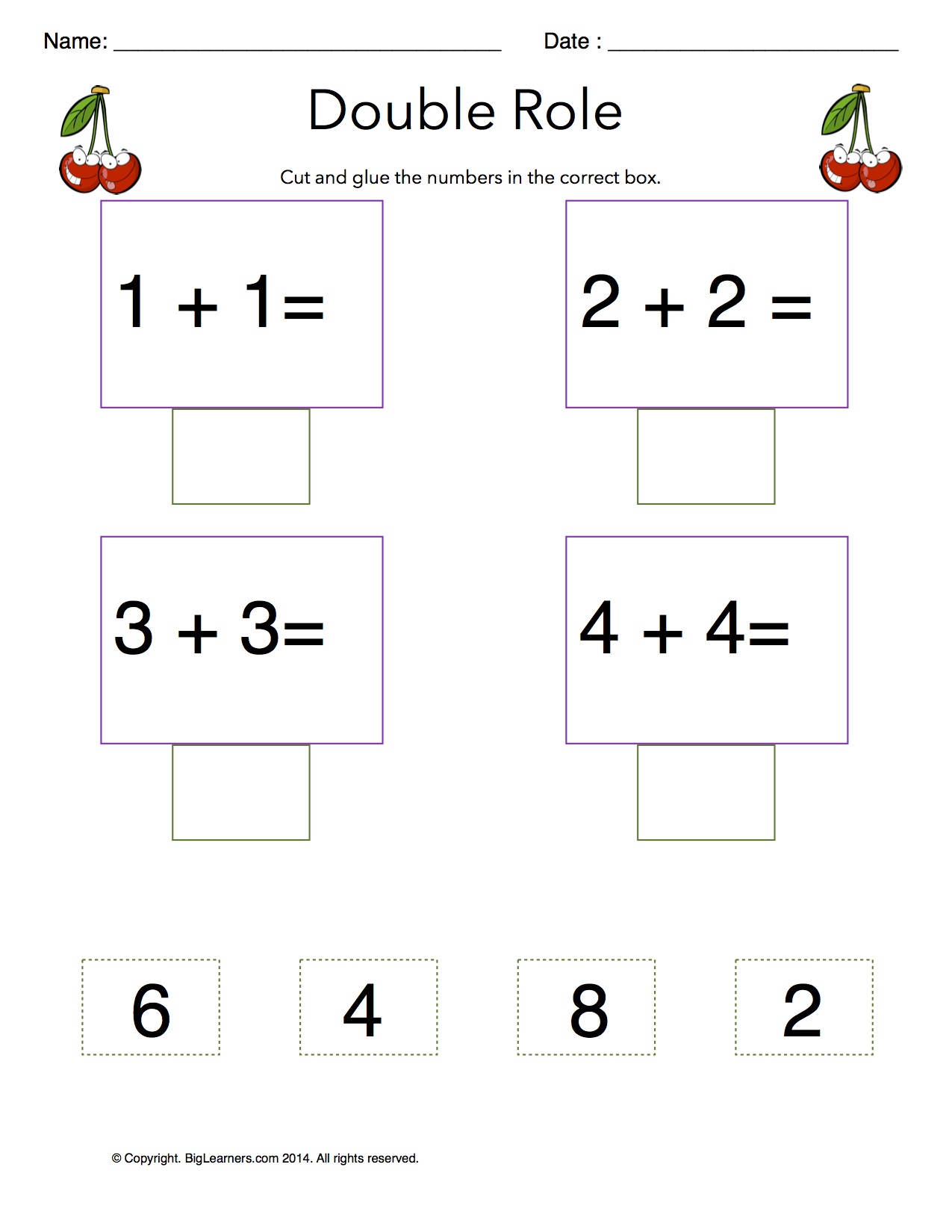 Free Printable Doubles Addition Worksheet