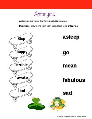 Preview image for worksheet with title Antonyms