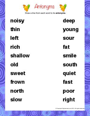 Preview image for worksheet with title Antonyms