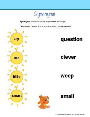 Preview image for worksheet with title Synonyms
