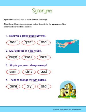 Preview image for worksheet with title Synonyms