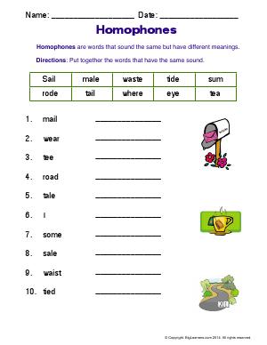 Preview image for worksheet with title Homophones