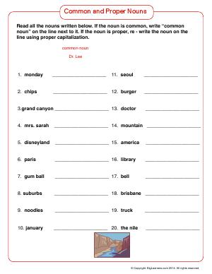 Preview image for worksheet with title Common and Proper Nouns