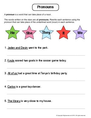 Preview image for worksheet with title Pronouns