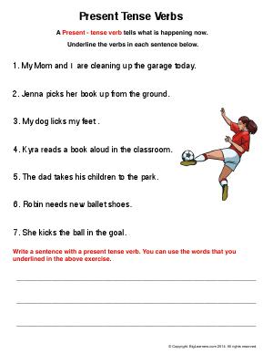 Preview image for worksheet with title Present Tense Verbs