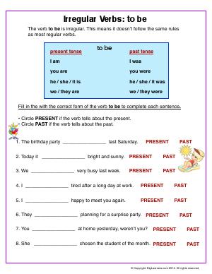Preview image for worksheet with title Irregular Verbs : to be