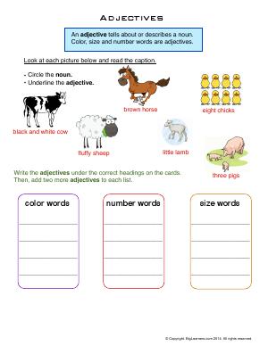 Preview image for worksheet with title Adjectives