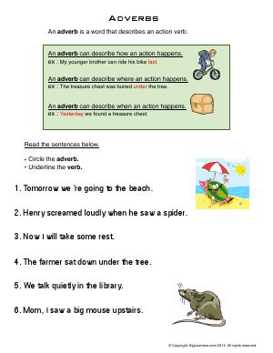 Preview image for worksheet with title Adverbs