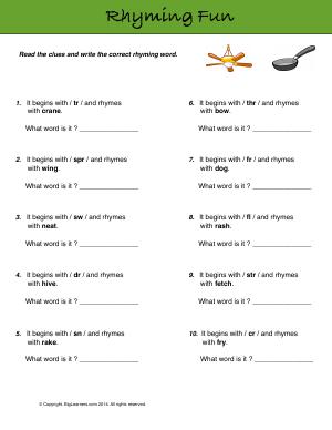 Preview image for worksheet with title Rhyming Fun