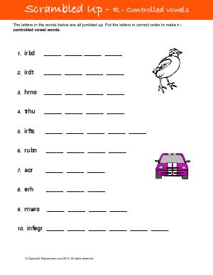 Preview image for worksheet with title Scramble Up - R-Controlled Vowels