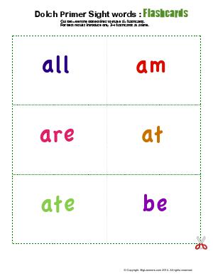 Preview image for worksheet with title Dolch Primer Sight Words : Flashcards