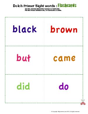 Preview image for worksheet with title Dolch Primer Sight Words : Flashcards