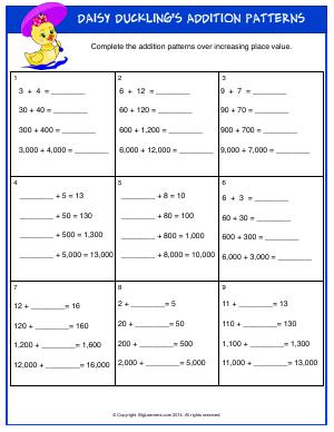 Preview image for worksheet with title Daisy Duckling's Addition Patterns