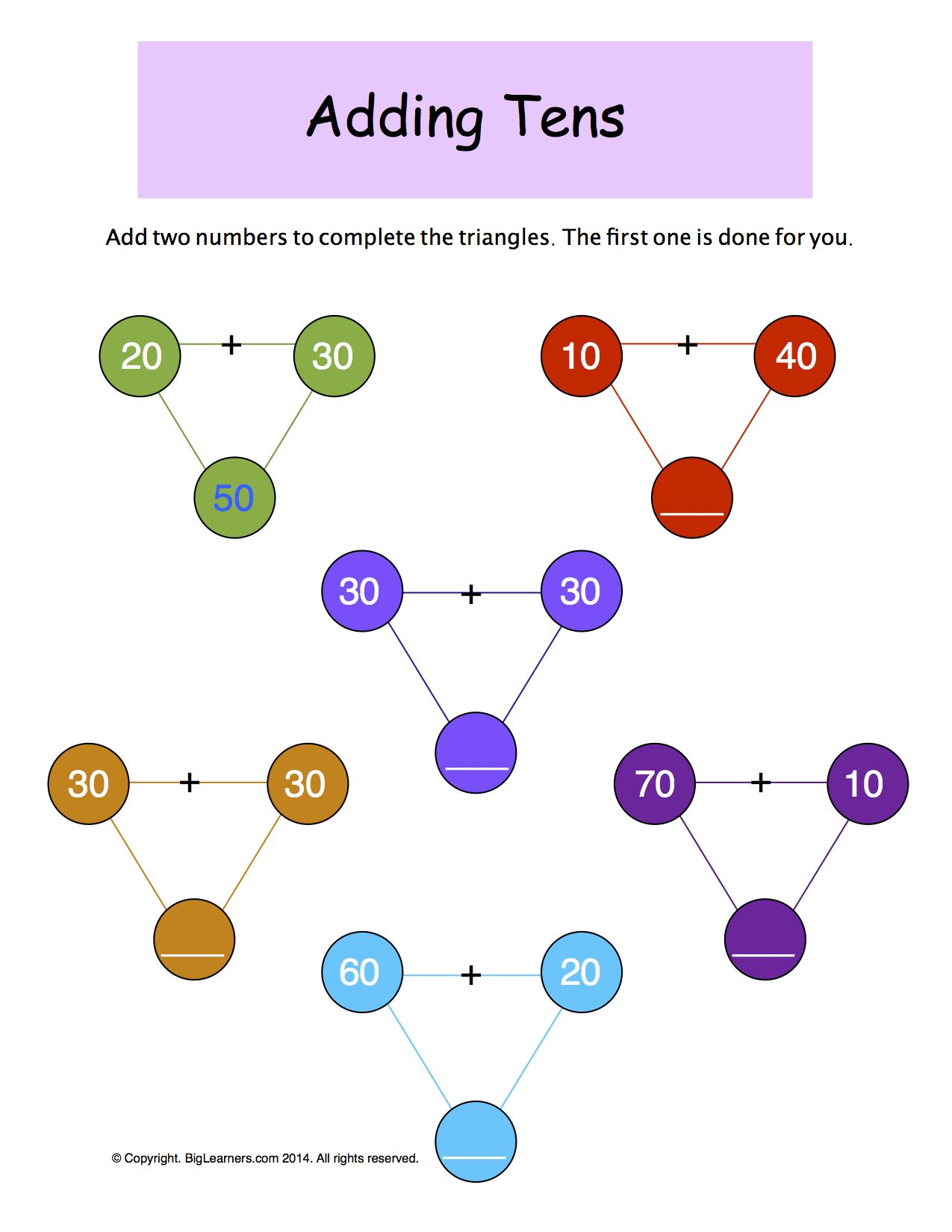 Preview image for worksheet with title Adding Tens