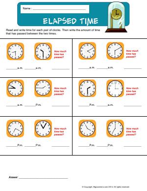 Preview image for worksheet with title Elapsed Time