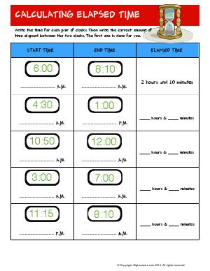 Preview image for worksheet with title Calculating Elapsed Time