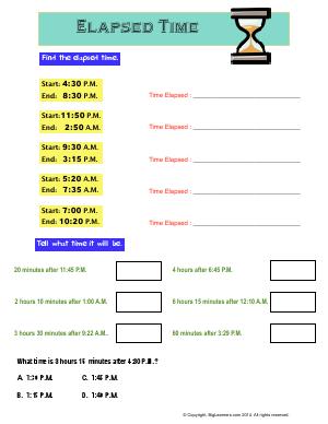 Preview image for worksheet with title Elapsed Time