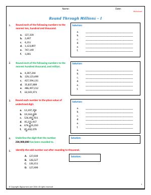 Preview image for worksheet with title Round Through Millions - I