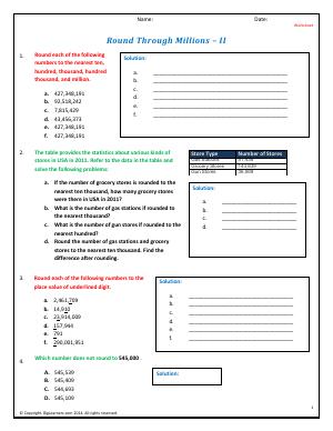 Preview image for worksheet with title Round Through Millions - II